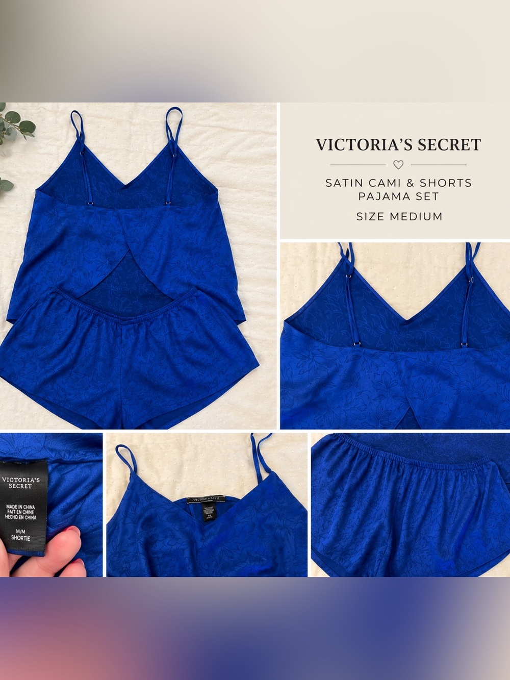 Victoria’s Secret Satin Royal Blue Cami & Shorts Pajama Set |Medium | Royal Blue